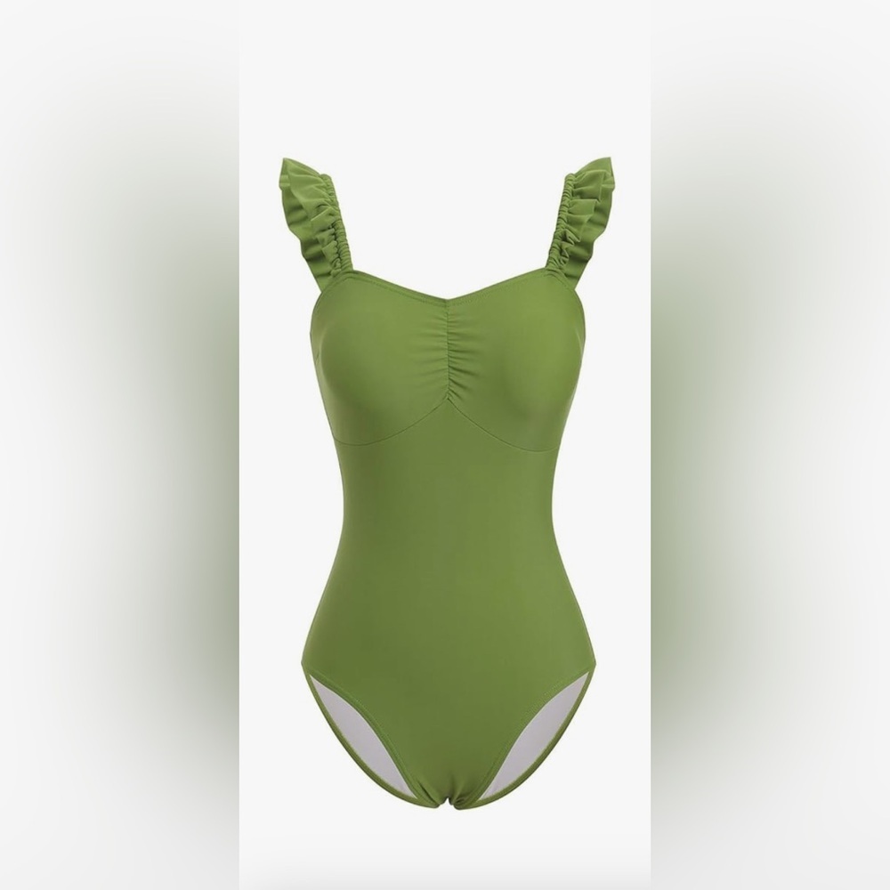 NEW Green 1 Pc Swimsuit Retro Ruffle Bathing Suit L